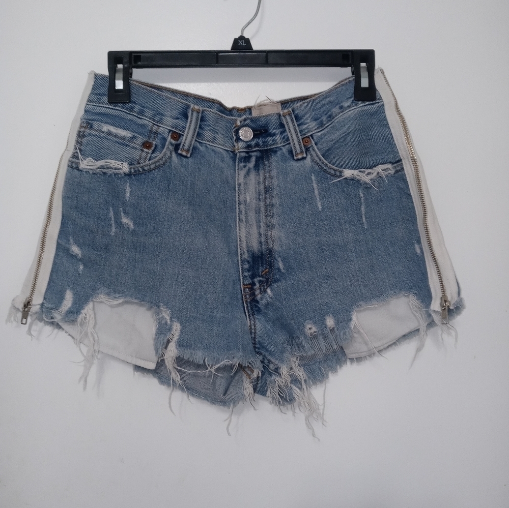 Furst of a kind distressed cut off denim cheeky shorts zip up sides